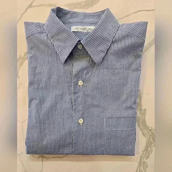 Brooks Brothers Classic Plaid Button Down Shirt Blue White Mens Size 16-34/35 - Picture 1 of 7